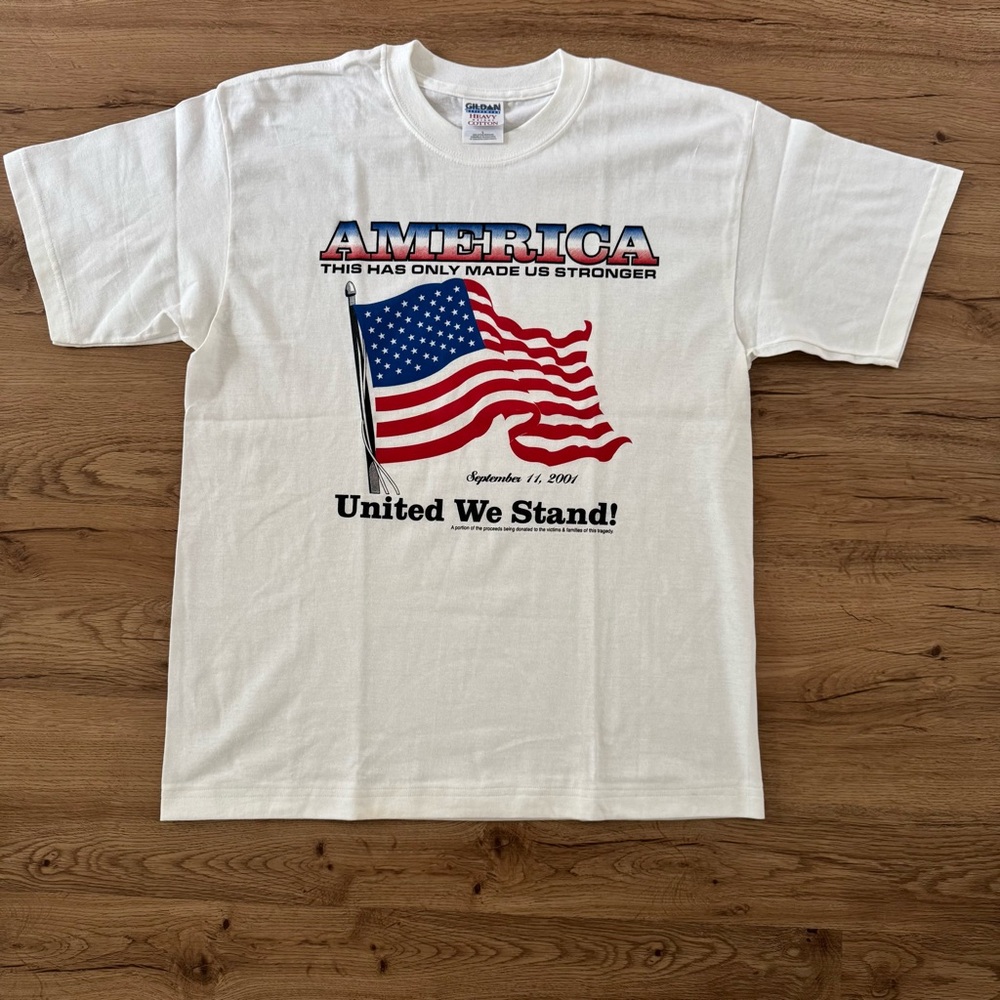 Vintage 9/11 Memorial T Shirt Mens Large White United We Stand Flag Tee